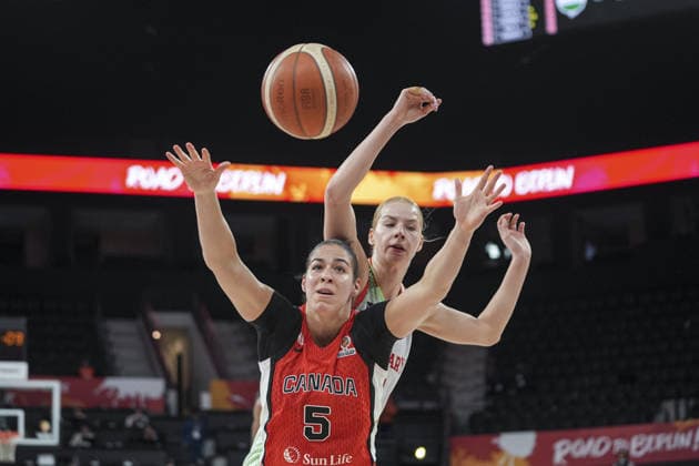 Hungary v Canada - FIBA Women s World Cup Qualifiers ISTANBUL, TURKIYE - MARCH 12: Hungary’s Dorka Juhasz (rear) and Canada’s Kia Nurse (5) battle for the ball during the FIBA Women s Basketball World Cup Qualifiers Group C match between Hungary and Canada at the Turkcell Basketball Development Center in Istanbul, Turkiye, on March 12, 2026. Beyza Comert Anadolu Istanbul Turkey. Editorial use only. Please get in touch for any other usage.  Copyright: x2026xAnadoluxBeyzaxComertx
