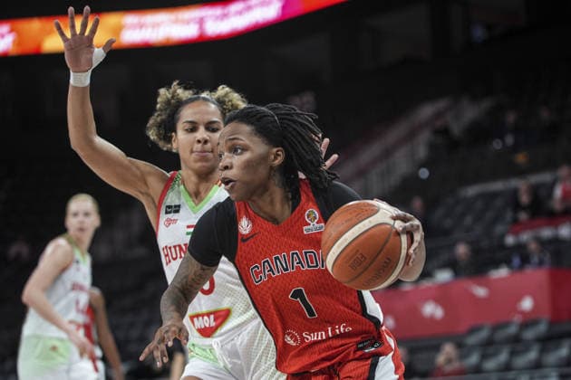 Hungary v Canada - FIBA Women s World Cup Qualifiers ISTANBUL, TURKIYE - MARCH 12: Hungary’s Nina Aho (2nd L) and Canada’s Shaina Pellington (1) battle for the ball during the FIBA Women s Basketball World Cup Qualifiers Group C match between Hungary and Canada at the Turkcell Basketball Development Center in Istanbul, Turkiye, on March 12, 2026. Beyza Comert Anadolu Istanbul Turkey. Editorial use only. Please get in touch for any other usage.  Copyright: x2026xAnadoluxBeyzaxComertx