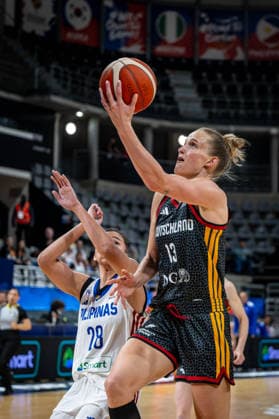 Basketball Villeurbanne 12 03 2026 Wommen™s Basketball World Cup 2026 Qualifying Tournament Philippines PHI Germany GER Leonie Fiebich Germany, No 13 Kacey Dela Rosa Philippines, No 28