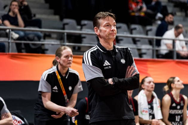 LYON-VILLEURBANNE, FRANCE - MARCH 12: Olaf Lange (Head Coach Germany) during the FIBA Women™s World Cup Qualifying Tournament match between Philippines (PHI) vs. Germany (GER) at Astroballe on matchday 2 of the FIBA Women™s World Cup Qualifying Tournament on March 12, 2026 in Lyon-Villeurbanne, France. France Copyright: xSteffiexWunderlx