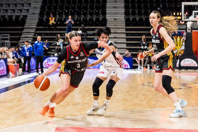 LYON-VILLEURBANNE, FRANCE - MARCH 12: Alexandra Wilke (Germany, 3) controls the ball against Janine Pontejos (Philippines, 7) during the FIBA Women™s World Cup Qualifying Tournament match between Philippines (PHI) vs. Germany (GER) at Astroballe on matchday 2 of the FIBA Women™s World Cup Qualifying Tournament on March 12, 2026 in Lyon-Villeurbanne, France. France Copyright: xSteffiexWunderlx