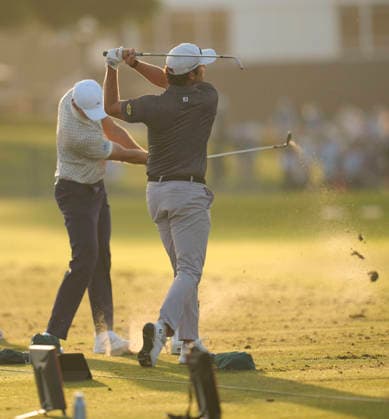 March 12, 2026, Ponte Vedra, Florida, USA: March 12, 2026, Ponte Vedra, Florida.Davis Riley (USA) and Ludvig Aberg (Sweden) warm up on the driving range prior to the start of the first round of The PLAYERS Championship at TPC Sawgrass. PGA, Golf Herren Tour 2026: The PLAYERS Championship  - ZUMAd212 20260312_zsp_d212_014 Copyright: xRichardxDolex