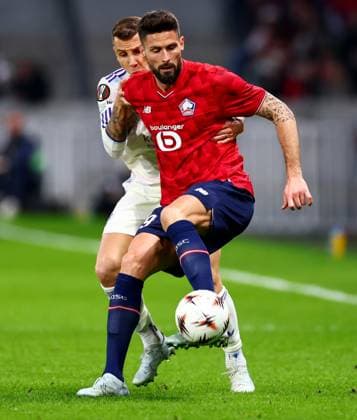 Lucas Digne of Aston Villa and Olivier Giroud of Lille. Lille v Aston Villa, UEFA Europa League, Round of 16, First Leg, Football, Stade Pierre-Mauroy, Lille, France - 12 Mar 2026Lille Stade Pierre-Mauroy France EDITORIAL USE ONLY No use with unauthorised audio, video, data, fixture lists, club league logos or live services. Online in-match use limited to 120 images, no video emulation. No use in betting, games or single club league player publications. Copyright: xJamesxMarsh Shutterstockx 16746748as