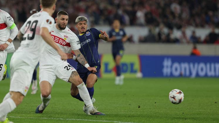 12 03 2026, Stuttgart, Football UEFA Europa League, Season 2025 2026, VfB Stuttgart vs FC Porto, Jeff Chabot VfB William Gomes Porto