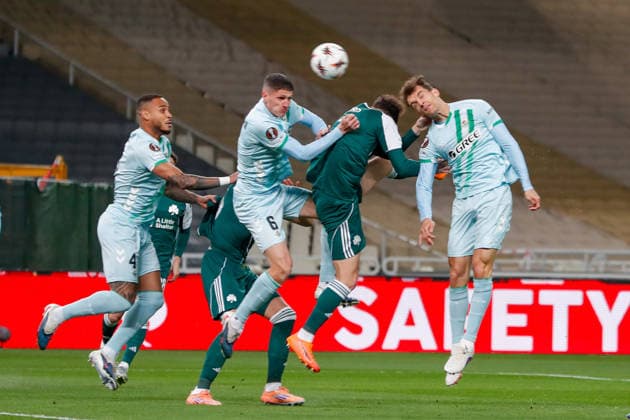 Panathinaikos F.C. v Real Betis UEFA Europa League Diego Llorente and Sergi Altimira of Real Betis in action during the UEFA Europa League Round of 16 First Leg match at the Olympic Stadium (Greece), Marousi 12 03 2026 UK Newspapers OUT Copyright: xYannisxHalasx FIL-23117-0018