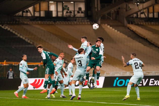 Panathinaikos F.C. v Real Betis UEFA Europa League Davide Calabria of Panathinaikos F.C. heads the ball during the UEFA Europa League Round of 16 First Leg match at the Olympic Stadium (Greece), Marousi 12 03 2026 UK Newspapers OUT Copyright: xYannisxHalasx FIL-23117-0019