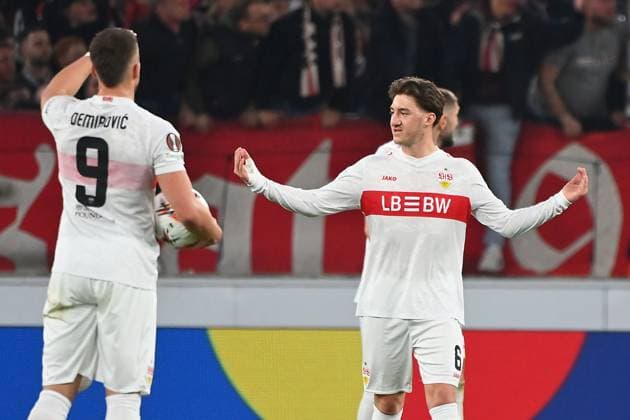 Angelo STILLER VFB Stuttgart after conceding goal, disappointment,frustration,disappointed,frustrated,dejected, li Ermedin DEMIROVIC VFB Stuttgart , Football UEFA Europa League Round of 16 VfB Stuttgart FC Porto on 12 03 2026 MHP ARENA