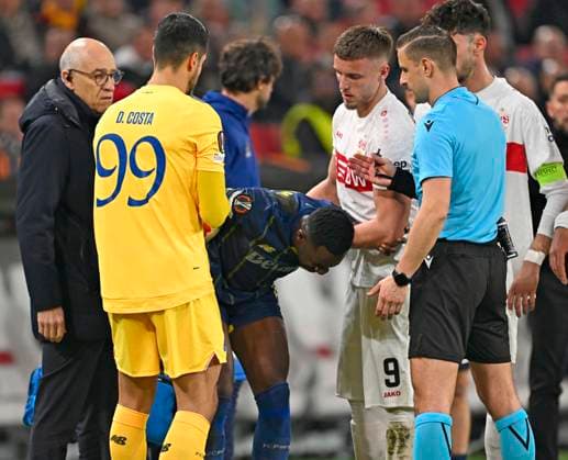 12 03 2026, Football UEFA Europa League 2025 2026 Round of 16, VfB Stuttgart FC Porto, in the MHP Arena Stuttgart, Zaidu Sanusi FC Porto beaten DFL and DFB regulations prohibit any use of photographs as image sequences and or quasi video