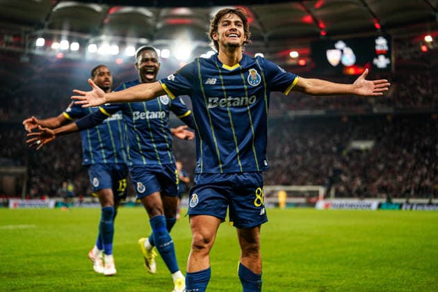 12 03 2026, xdaymx, Football UEFA Europa League, VfB Stuttgart FC Porto goal celebration to 0 2 by Rodrigo Mora Porto DFL DFB REGULATIONS PROHIBIT ANY USE OF PHOTOGRAPHS as IMAGE SEQUENCES and or QUASI VIDEO Stuttgart