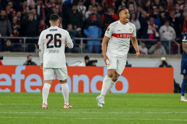 Goal celebration VfB Stuttgart at 1 2 by Deniz Undav VfB Stuttgart, 26 , Germany, Football, UEFA Europa League, Round of 16, 2025 2026, VfB Stuttgart vs FC Porto, 12 03 2026, Stuttgart Arena Stuttgart Germany Copyright: xGrantxHubbsx