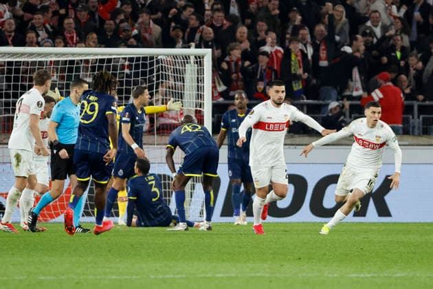 Goal celebration VfB Stuttgart at 1 2 by Deniz Undav VfB Stuttgart, 26 , Germany, Football, UEFA Europa League, Round of 16, 2025 2026, VfB Stuttgart vs FC Porto, 12 03 2026, Stuttgart Arena Stuttgart Germany Copyright: xGrantxHubbsx