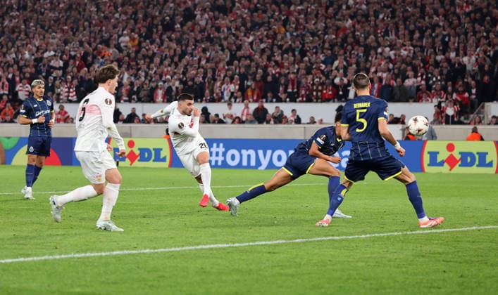 12 03 2026, Stuttgart, Football UEFA Europa League, Season 2025 2026, VfB Stuttgart vs FC Porto, 1 2 Goal, Scorer Deniz Undav VfB