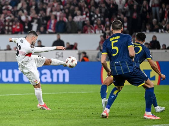 Deniz Undav VfB Stuttgart scores his team s first goal during the UEFA Europa League 2025 26 Round of 16 First Leg match between VfB Stuttgart and FC Porto at Stuttgart Arena on March 12, 2026 in Stuttgart, Germany Photo by Harry Langer DeFodi Images