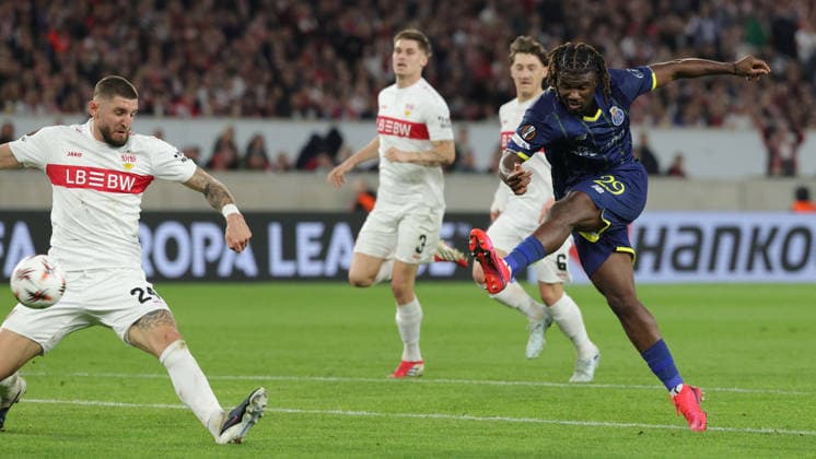 12 03 2026, Stuttgart, Football UEFA Europa League, Season 2025 2026, VfB Stuttgart vs FC Porto, Jeff Chabot VfB Terem Moffi Porto
