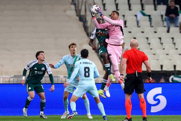 Panathinaikos F.C. v Real Betis UEFA Europa League Alban Lafont of Panathinaikos F.C. catches the ball during the UEFA Europa League Round of 16 First Leg match at the Olympic Stadium (Greece), Marousi 12 03 2026 UK Newspapers OUT Copyright: xYannisxHalasx FIL-23117-0049