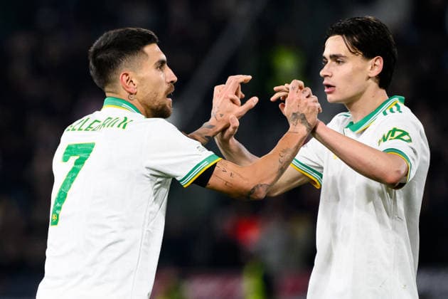 Lorenzo Pellegrini of AS Roma celebrates with Niccolo Pisilli after scoring the goal of 1-1 during the UEFA Europa League 2025 2026 football match between Bologna FC 1909 and AS Roma at Renato Dall Ara Stadium in Bologna (Italy), March 12, 2026. andreaxstaccioli