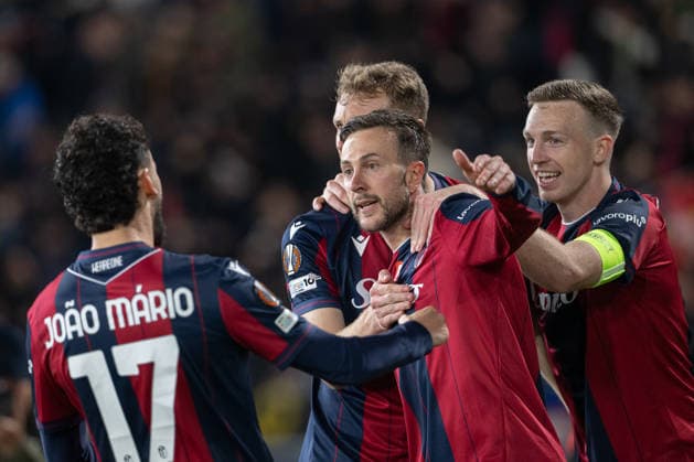 Foto IPP Damiano Fiorentini Bologna 12 03 2026 Calcio Europa League 2025-2026 partita: Bologna-Roma nella foto: Federico Bernardeschi esultanza gol Italy Photo Press World Copyright italy ITALY  Copyright: xR4924_italyphotopressx