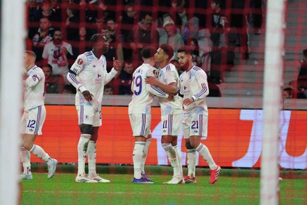 FOOTBALL : LOSC Lille vs Aston Villa FC - UEFA Europa League - 12 03 2026 Joie des joueurs de Aston Villa FC apres le but de Ollie WATKINS (Aston Villa FC) lors du match LOSC Lille vs Aston Villa FC, UEFA Europa League 8eme de finale aller, Decathlon Arena stade Pierre Mauroy, le 12 mars 2026 - photo Laurent Sanson PsnewZ  Copyright: xLaurentxSANSONx xPsnewZx