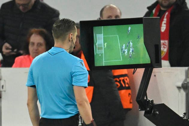 Supposed GOAL for 2 2 Angelo Stiller VfB Stuttgart 06 not in the picture after VAR, video assistant, video evidence, Video referee Video assistant referee not in the picture due to passive offside of Tiago Tomas VfB Stuttgart 08 Referee Donatas Rumsas LTU on monitor VfB Stuttgart vs FC Porto EUROPA LEAGUE EL 12 03 2026 DFL REGULATIONS PROHIBIT ANY USE OF PHOTOGRAPHS AS IMAGE SEQUENCES AND OR QUASI VIDEO VfB Stuttgart vs FC Porto