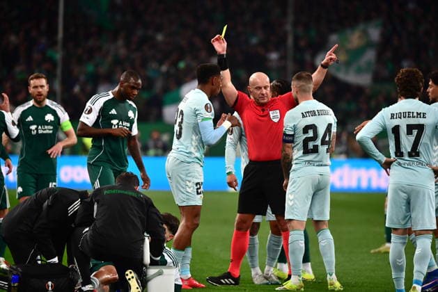 UEFA Europa League, Panathinaikos FC vs Real Betis - Szymon Marciniak referee in action during the UEFA Europa League round of 16 1st leg soccer match between Panathinaikos FC and Real Betis held at Olympic Athletic Center of Athens in Athens, Greece, 12 March 2026. IMAGO ONE INCH PRODUCTIONS ATHENS Greece Copyright: xOnexInchxProductionsx 6890048
