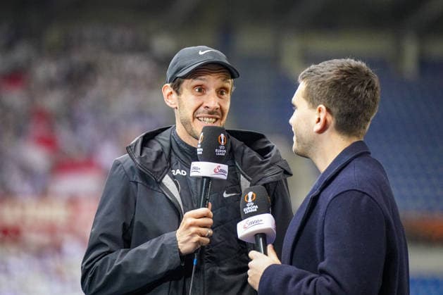 Belgium Football Europa League 2025 2026, Round of 16 KRC Genk vs SC Freiburg Cegeka Arena Genk Julian Schuster SC Freiburg, Coach Interview Servus TV Copyright: xJOERANxSTEINSIEKx