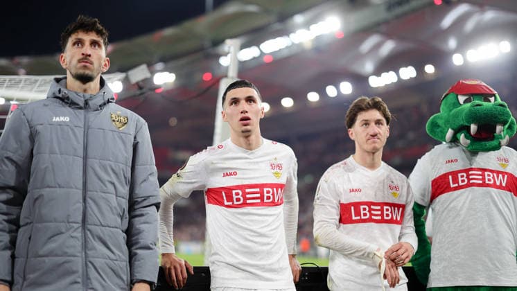 12 03 2026, Stuttgart, Football UEFA Europa League, Season 2025 2026, VfB Stuttgart vs FC Porto, Atakan Karazor VfB Bilai El Khannouss VfB Angelo Stiller VfB Fritzle