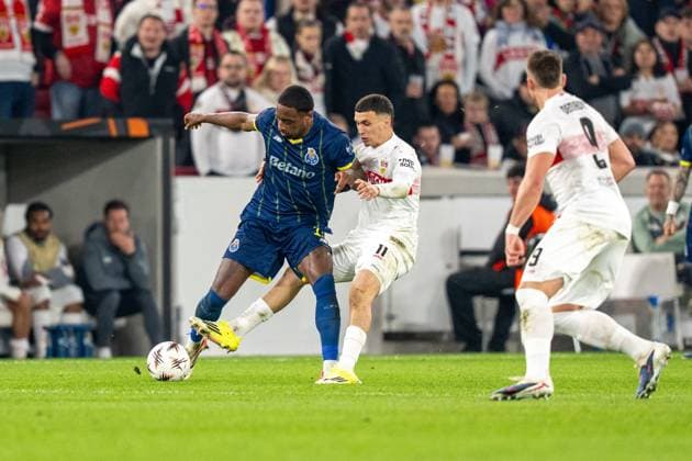 Duel between Pepe FC Porto, 11 and Bilal El Khannouss VfB Stuttgart, 11 , VfB Stuttgart vs FC Porto, Football, Europa League, Round of 16, First leg, 12 03 2026 Stuttgart Baden Wuerttemberg Germany Copyright: xkolbert-press PhilipxZieglerx