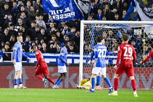 Freiburg s Johan Manzambi celebrates after scoring during a game between Belgian soccer team KRC Genk and German Freiburg, Thursday 12 March 2026 in Genk, the first leg of the 1 16 Finals of the UEFA Europa League tournament. TOM GOYVAERTS TomxGoyvaerts  x167297067x