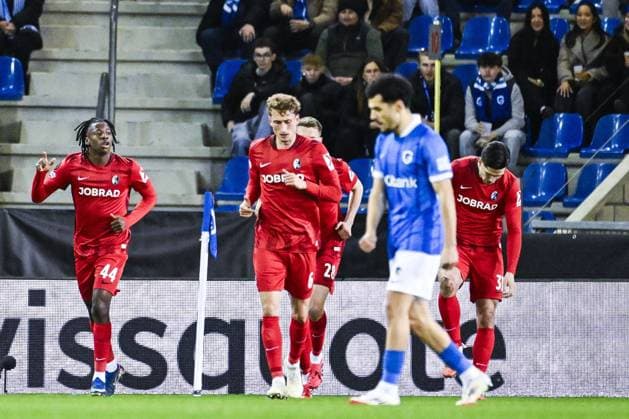 Freiburg s Johan Manzambi celebrates after scoring during a game between Belgian soccer team KRC Genk and German Freiburg, Thursday 12 March 2026 in Genk, the first leg of the 1 16 Finals of the UEFA Europa League tournament. TOM GOYVAERTS TomxGoyvaerts  x167297156x