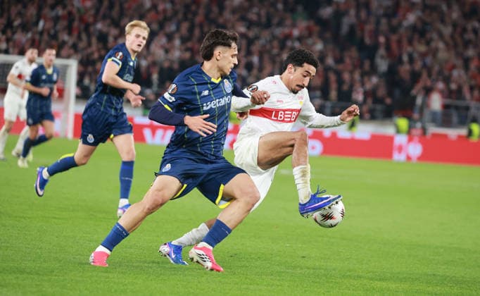 12 03 26 VfB Stuttgart FC Porto Germany, Stuttgart, 12 03 2026, Football, UEFA Europa League, Round of 16, VfB Stuttgart FC Porto Tiago Thomas VFB re Gabriel Veiha li Porto