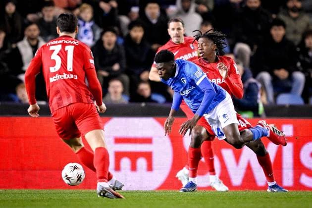 KRC Genk v Freiburg - UEFA Europa League GENK, BELGIUM - MARCH 12 : Kongolo Josue Ndenge defender of KRC Genk during the UEFA Europa League 2025 26 round of 16 match first leg between KRC Genk and Freiburg on March 12, 2026 in Genk, Belgium, 12 03 2026  Copyright: xTomasxSiskx