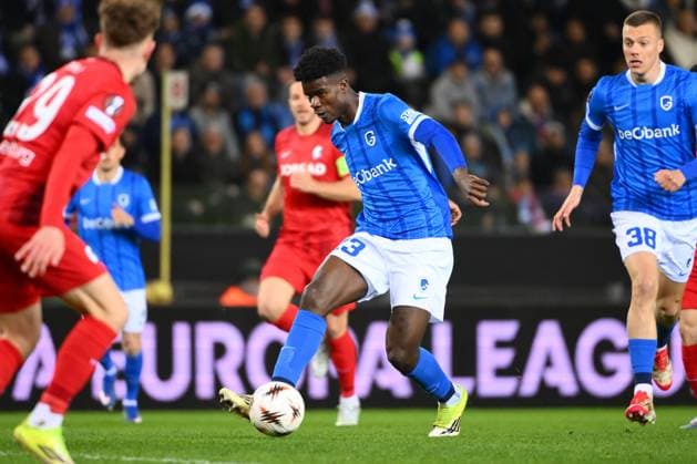 KRC Genk v Freiburg - UEFA Europa League GENK, BELGIUM - MARCH 12 : Bibout Aaron forward of KRC Genk during the UEFA Europa League 2025 26 round of 16 match first leg between KRC Genk and Freiburg on March 12, 2026 in Genk, Belgium, 12 03 2026 Genk Belgium  Copyright: xVincentxKalutx