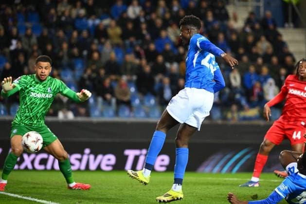 KRC Genk v Freiburg - UEFA Europa League GENK, BELGIUM - MARCH 12 : Bibout Aaron forward of KRC Genk during the UEFA Europa League 2025 26 round of 16 match first leg between KRC Genk and Freiburg on March 12, 2026 in Genk, Belgium, 12 03 2026 Genk Belgium  Copyright: xVincentxKalutx