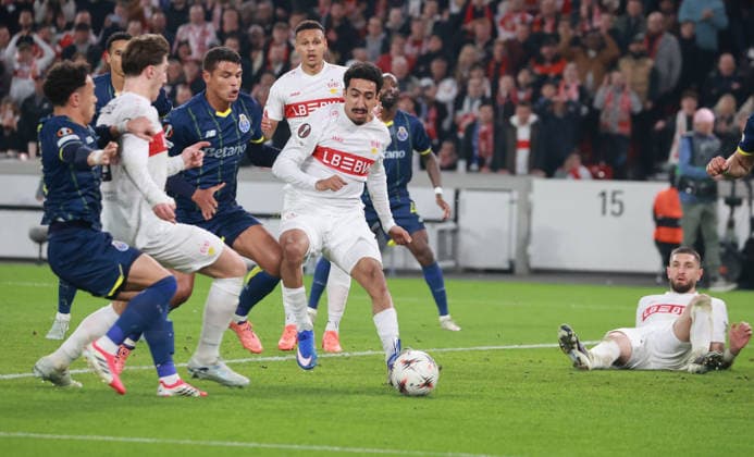 12 03 26 VfB Stuttgart FC Porto Germany, Stuttgart, 12 03 2026, Football, UEFA Europa League, Round of 16, VfB Stuttgart Angelo Stiller 2 2 Goal not given Tiago Thomas re FC Porto