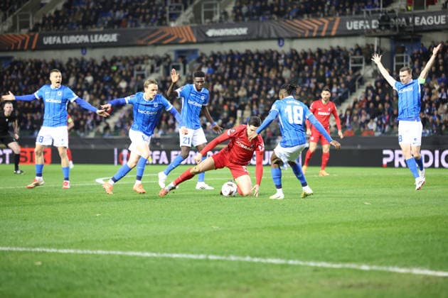 12 03 2026, xrekx, Football UEFA Europa League, KRC Genk SC Freiburg v l Igor Matanovic SC Freiburg DFL DFB REGULATIONS PROHIBIT ANY USE OF PHOTOGRAPHS as IMAGE SEQUENCES and or QUASI VIDEO Genk