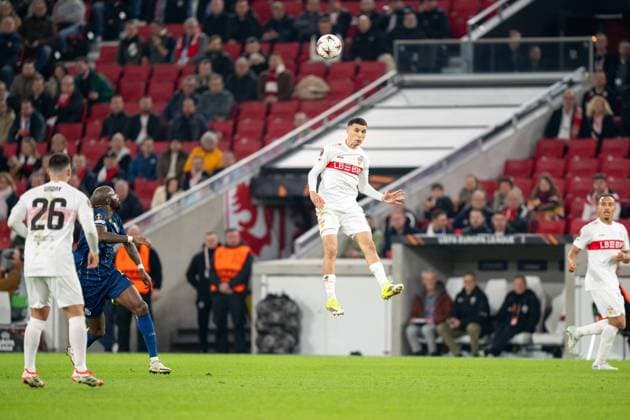 Bilal El Khannouss VfB Stuttgart, 11 with a header, VfB Stuttgart vs FC Porto, Football, Europa League, Round of 16, First leg, 12 03 2026 Stuttgart Baden Wuerttemberg Germany Copyright: xkolbert-press PhilipxZieglerx