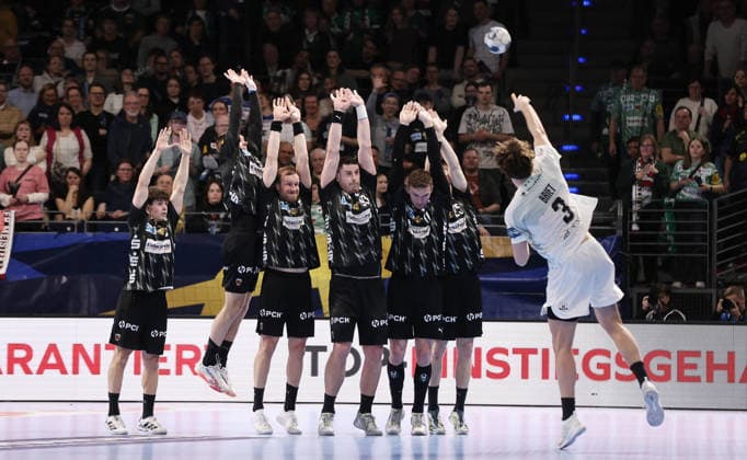 Thibaud Briet throws over the foxes tough duel Game scene Action Sport Handball CL Champions League Champions League Men 14 Matchday Season 2025 2026 12 03 2026 Füchse Berlin vs HBC Nantes in the Max Schmeling Halle