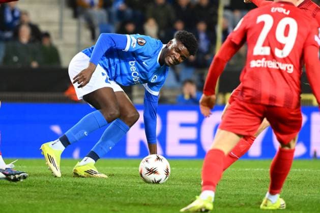 KRC Genk v Freiburg - UEFA Europa League GENK, BELGIUM - MARCH 12 : Bibout Aaron forward of KRC Genk during the UEFA Europa League 2025 26 round of 16 match first leg between KRC Genk and Freiburg on March 12, 2026 in Genk, Belgium, 12 03 2026 Genk Belgium  Copyright: xVincentxKalutx