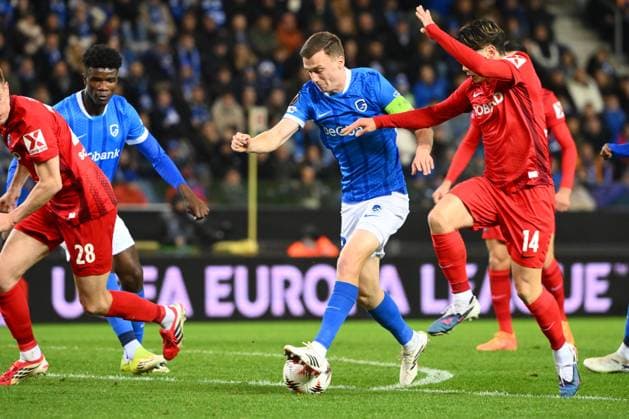 KRC Genk v Freiburg - UEFA Europa League GENK, BELGIUM - MARCH 12 : Heynen Bryan midfielder of KRC Genk during the UEFA Europa League 2025 26 round of 16 match first leg between KRC Genk and Freiburg on March 12, 2026 in Genk, Belgium, 12 03 2026 Genk Belgium  Copyright: xVincentxKalutx