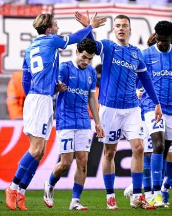 KRC Genk v Freiburg - UEFA Europa League GENK, BELGIUM - MARCH 12 : The team of KRC Genk celebrates after the 1-0 goal of El Ouahdi Zakaria defender of KRC Genk during the UEFA Europa League 2025 26 round of 16 match first leg between KRC Genk and Freiburg on March 12, 2026 in Genk, Belgium, 12 03 2026  Copyright: xTomasxSiskx