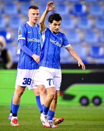 KRC Genk v Freiburg - UEFA Europa League GENK, BELGIUM - MARCH 12 : El Ouahdi Zakaria defender of KRC Genk celebrates after scoring a goal to make it 1-0 during the UEFA Europa League 2025 26 round of 16 match first leg between KRC Genk and Freiburg on March 12, 2026 in Genk, Belgium, 12 03 2026  Copyright: xTomasxSiskx