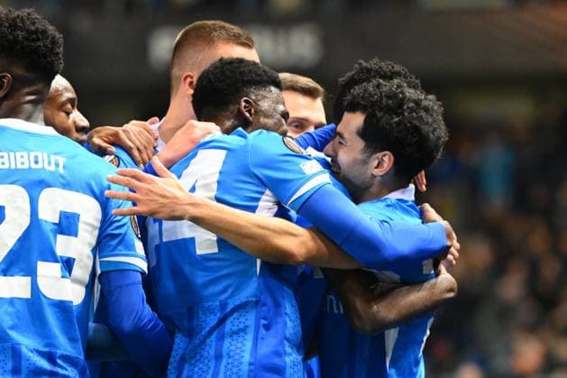 KRC Genk v Freiburg - UEFA Europa League GENK, BELGIUM - MARCH 12 : El Ouahdi Zakaria defender of KRC Genk celebrates scoring a goal with teammates during the UEFA Europa League 2025 26 round of 16 match first leg between KRC Genk and Freiburg on March 12, 2026 in Genk, Belgium, 12 03 2026 Genk Belgium  Copyright: xVincentxKalutx