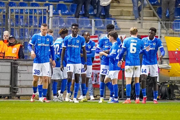 Belgium Soccer Europa League 2025 2026, Round of 16 KRC Genk vs SC Freiburg Cegeka Arena Genk Goal and goal celebration to 1 0 by Zakaria El Ouahdi KRC Genk, 77 Joy, emotions, jubilation Copyright: xJOERANxSTEINSIEKx