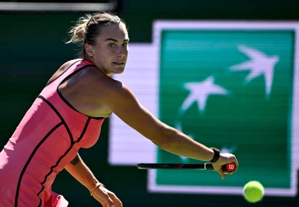 March 12, 2026 Aryna Sabalenka returns a shot against Victoria Mboko (CAN) during their quarterfinals match at the BNP Paribas Open held at the Indian Wells Tennis Garden in Indian Wells, California. California. Mandatory Photo Credit : CSM Indian Wells United States of America - ZUMAc04_ 20260312_zma_c04_062 Copyright: xCharlesxBausx