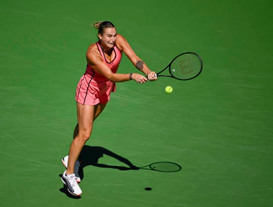 March 12, 2026 Aryna Sabalenka returns a shot against Victoria Mboko (CAN) during their quarterfinals match at the BNP Paribas Open held at the Indian Wells Tennis Garden in Indian Wells, California. California. Mandatory Photo Credit : CSM Tennis 2026: BNP Paribas Open MAR 12  - ZUMAc04_ 20260312_zma_c04_060 Copyright: xCharlesxBausx
