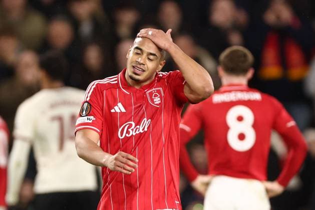Murillo of Nottingham Forest Nottingham Forest v FC Midtjylland, UEFA Europa League, Round of 16, First Leg, Football, City Ground, Nottingham, UK - 12 Mar 2026Nottingham City Ground United Kingdom EDITORIAL USE ONLY No use with unauthorised audio, video, data, fixture lists, club league logos or live services. Online in-match use limited to 120 images, no video emulation. No use in betting, games or single club league player publications. Copyright: xRyanxBrowne Shutterstockx 16746750aj