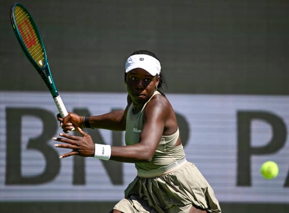 March 12, 2026 Victoria Mboko (CAN) returns a shot against Aryna Sabalenka during their quarterfinals match at the BNP Paribas Open held at the Indian Wells Tennis Garden in Indian Wells, California. California. Mandatory Photo Credit : CSM Tennis 2026: BNP Paribas Open MAR 12  - ZUMAc04_ 20260312_zma_c04_066 Copyright: xCharlesxBausx