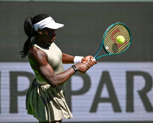 March 12, 2026 Victoria Mboko (CAN) returns a shot against Aryna Sabalenka during their quarterfinals match at the BNP Paribas Open held at the Indian Wells Tennis Garden in Indian Wells, California. California. Mandatory Photo Credit : CSM Tennis 2026: BNP Paribas Open MAR 12  - ZUMAc04_ 20260312_zma_c04_067 Copyright: xCharlesxBausx