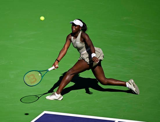 March 12, 2026 Victoria Mboko (CAN) returns a shot against Aryna Sabalenka during their quarterfinals match at the BNP Paribas Open held at the Indian Wells Tennis Garden in Indian Wells, California. California. Mandatory Photo Credit : CSM Tennis 2026: BNP Paribas Open MAR 12  - ZUMAc04_ 20260312_zma_c04_070 Copyright: xCharlesxBausx
