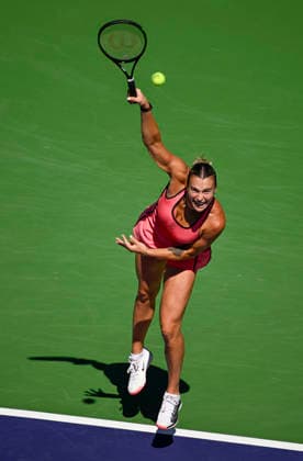 March 12, 2026 Aryna Sabalenka serves against Victoria Mboko (CAN) during their quarterfinals match at the BNP Paribas Open held at the Indian Wells Tennis Garden in Indian Wells, California. California. Mandatory Photo Credit : CSM Tennis 2026: BNP Paribas Open MAR 12  - ZUMAc04_ 20260312_zma_c04_071 Copyright: xCharlesxBausx